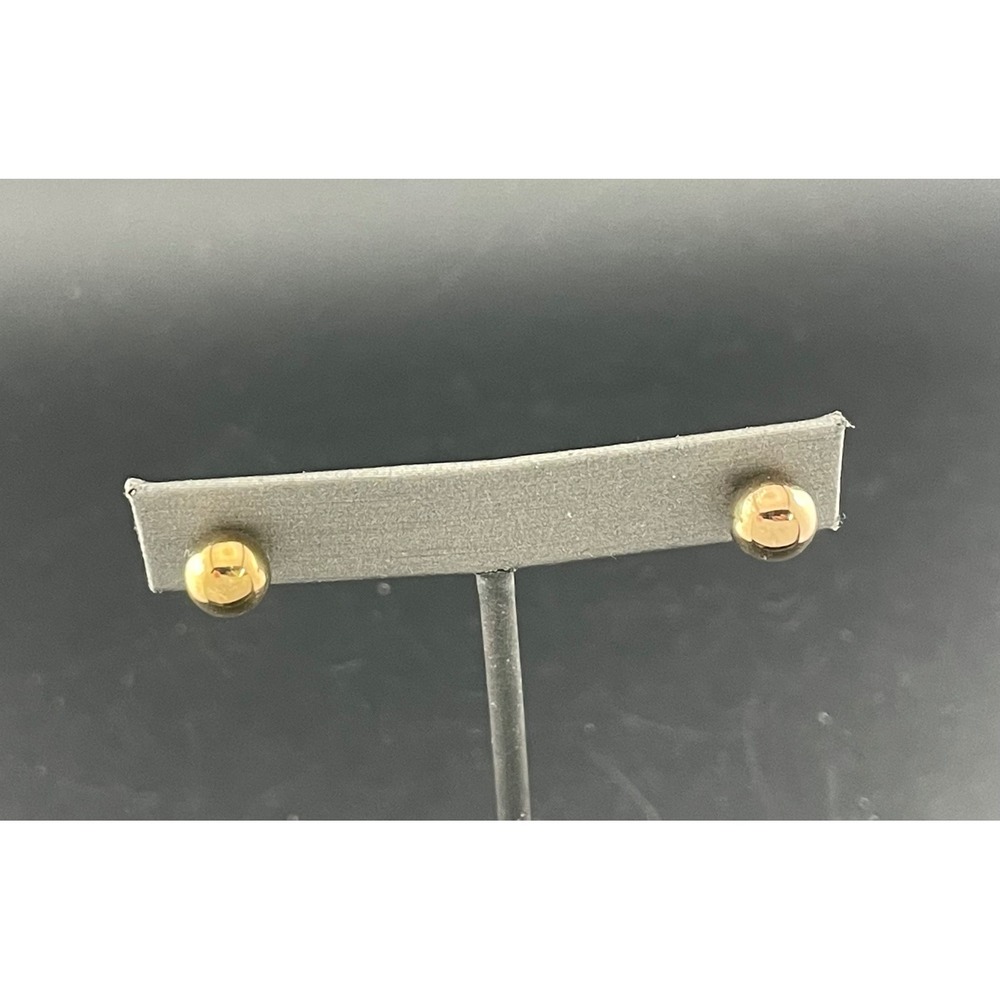 Vintage 14K Yellow Gold Ball Stud Earrings 7.8mm Minimal Sphere - Picture 4 of 14